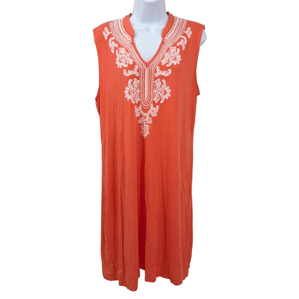 Grace Elements XL Shift Dress Orange Embroidered Sleeveless Split Neck Boho